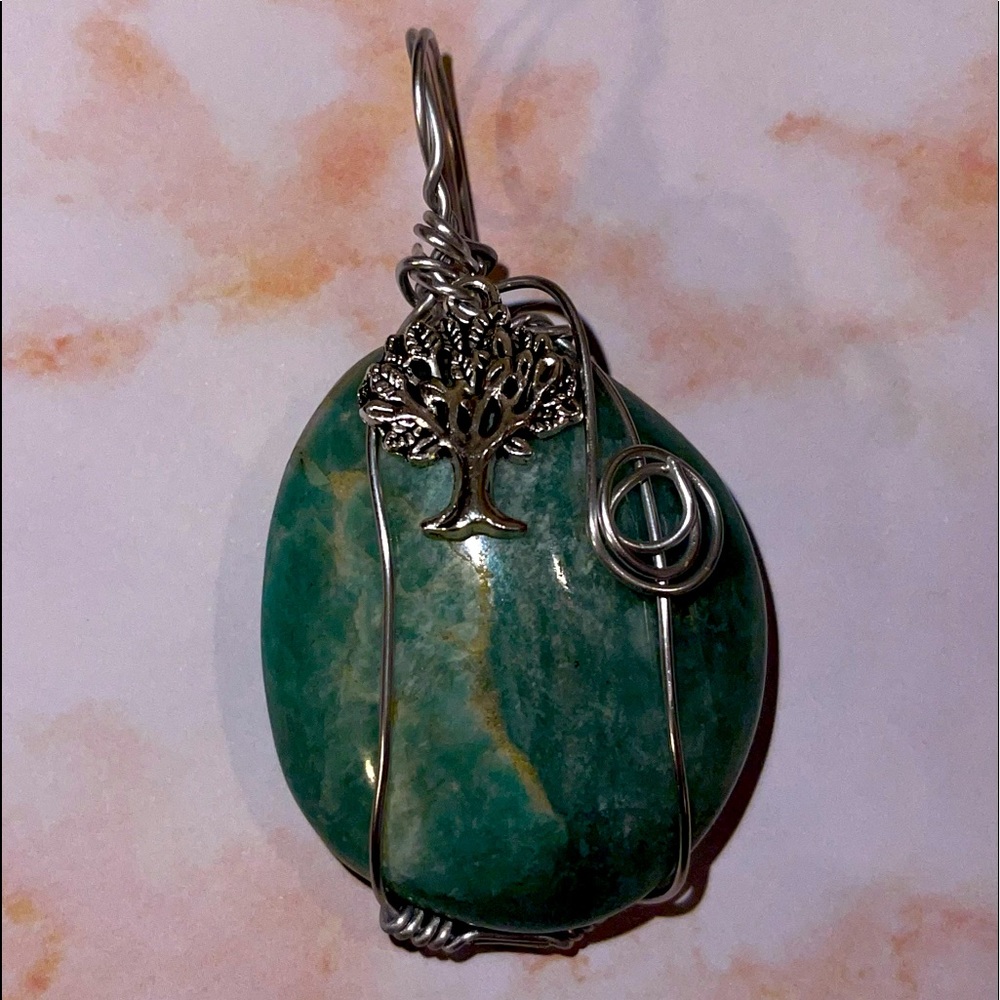 Amazonite wire wrapped palm stone!